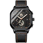 BINBOND B6577 30M Waterproof Luminous Square Quartz Watch, Black Leather-Black-Rose Gold, Black Leather-White-White, Black Steel-Black-Rose Gold, Rose Gold-Black-Rose Gold
